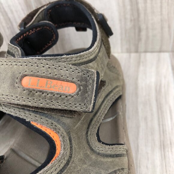 LL Bean Sandals Mens 9.5 Taupe Leather Hook and Loop Shoes - Picture 5 of 12